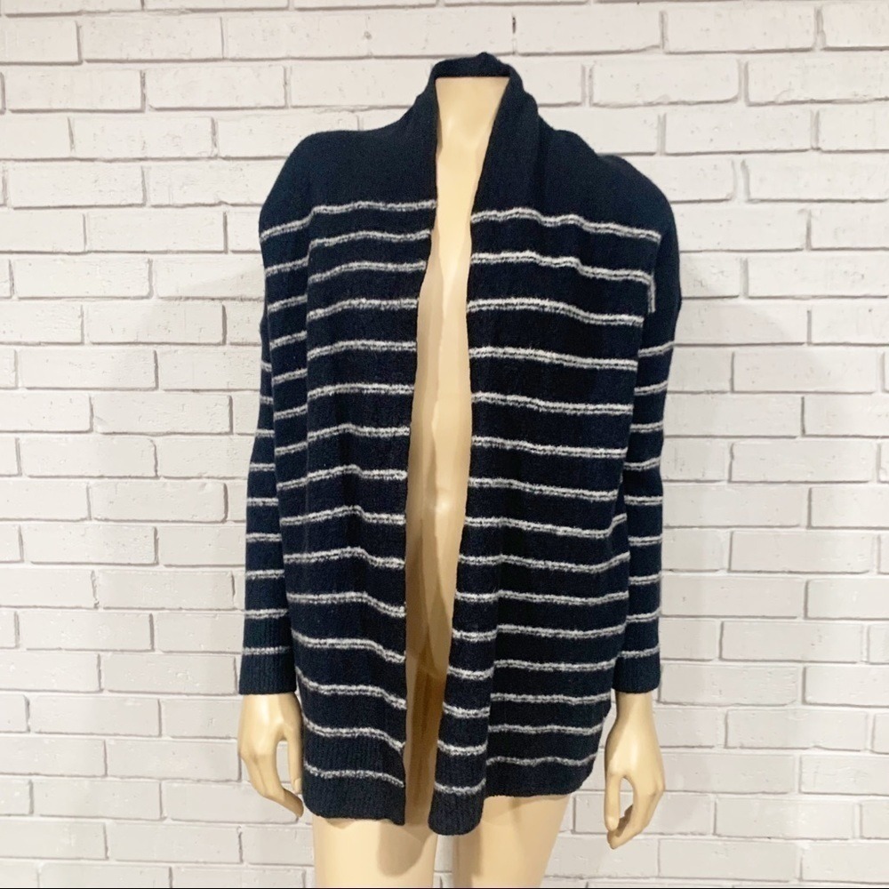 Vince Shawl Collar Navy White Striped Open Front Cardigan Old Money Large